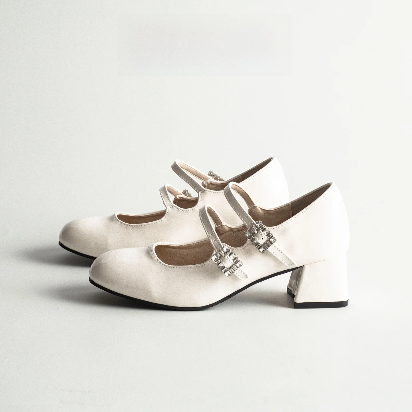

Genuine Leather Mary Jane High Heels Women's Spring Thick Heel Elegance Buckle Match Skirts Small Leather Shoes Open-Toe Sing...