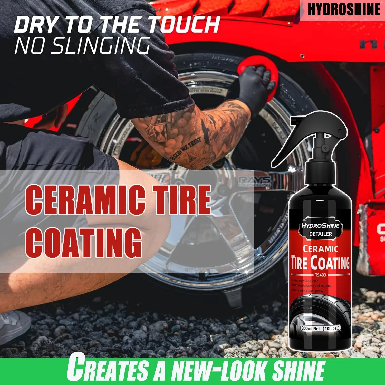 Hydroshine Ceramic Tire Coating Shine Spray Tyre Gloss Plastic Rubber Wheel Restorer Black Spray Liquid Refurbishing Agent image 5