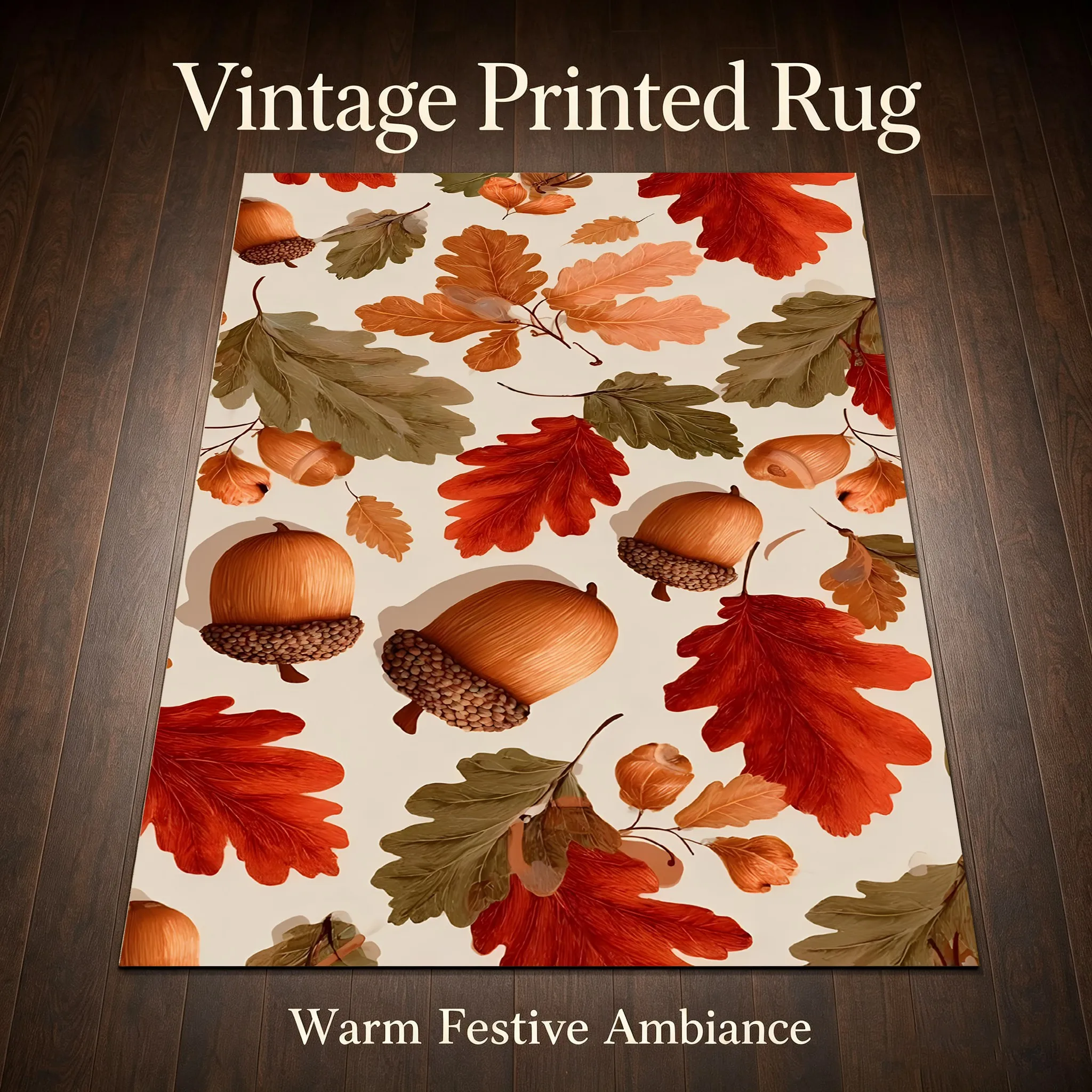 Vintage Oak Leaf Print Velvet Rug for Thanksgiving, Living Room, Bedroom and Entryway, Warm and Inviting for Autumn-Winter