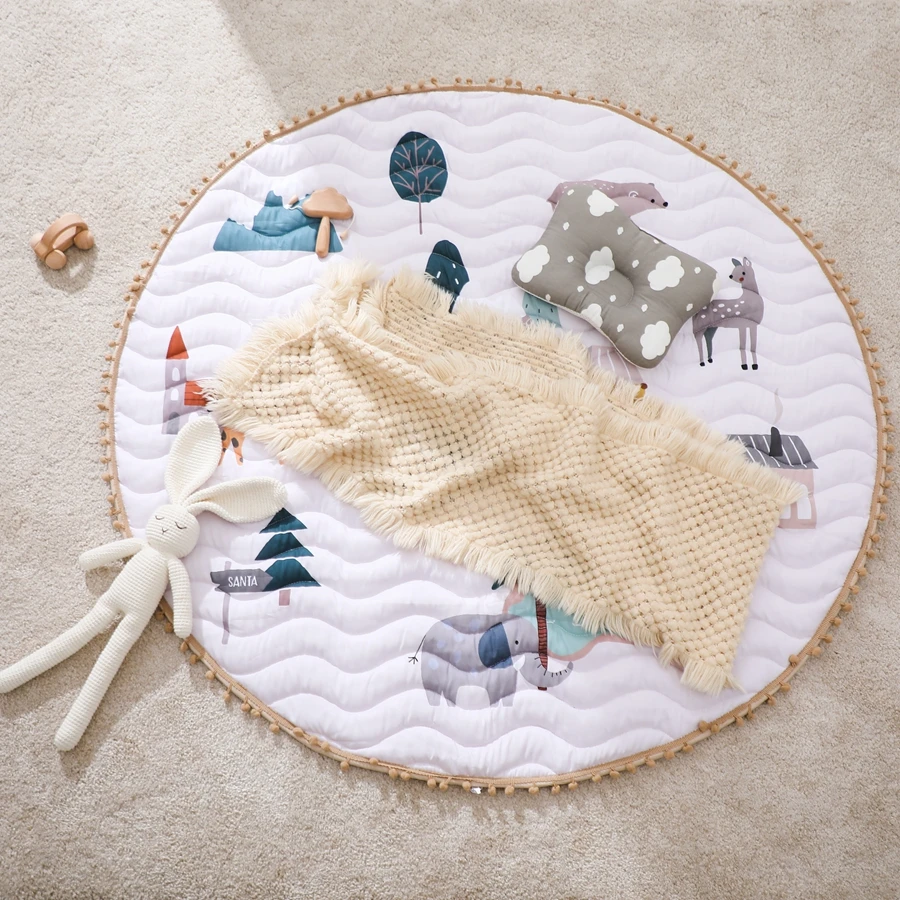 1pc Baby Play Mats Round Floor Soft Cotton Baby Bedding Blanket Lace Crawling Mat Game Pad Toys For Children Room Nursery Decor