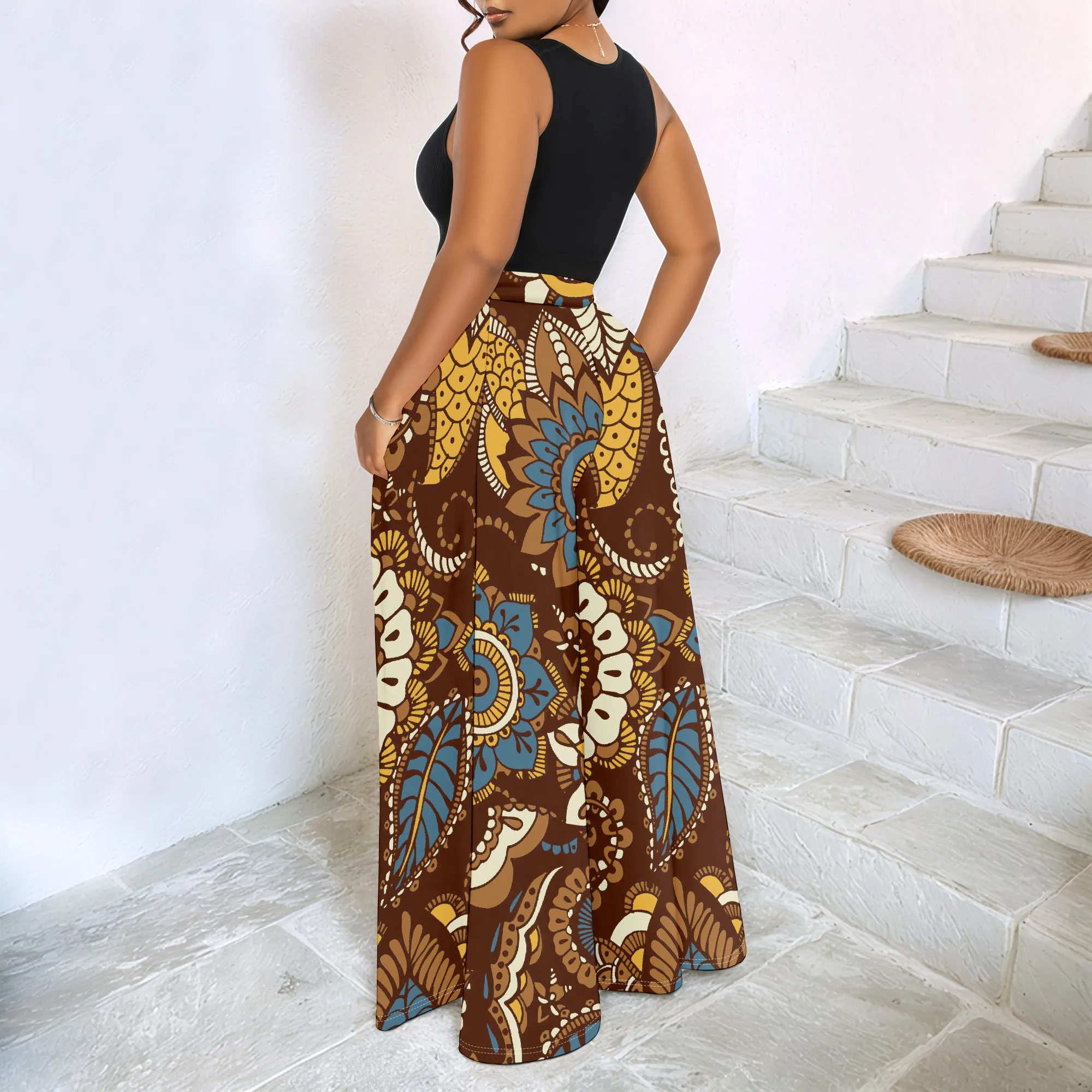 เสื้อแจ็คเก็ตกันลมสีดำ กางเกงแฟชั่นพิมพ์ลายสไตล์เรโทรสำหรับผู้หญิง ฤดูใบไม้ผลิและฤดูใบไม้ร่วง กางเกงลำลองใส่สบายๆ อยู่บ้าน