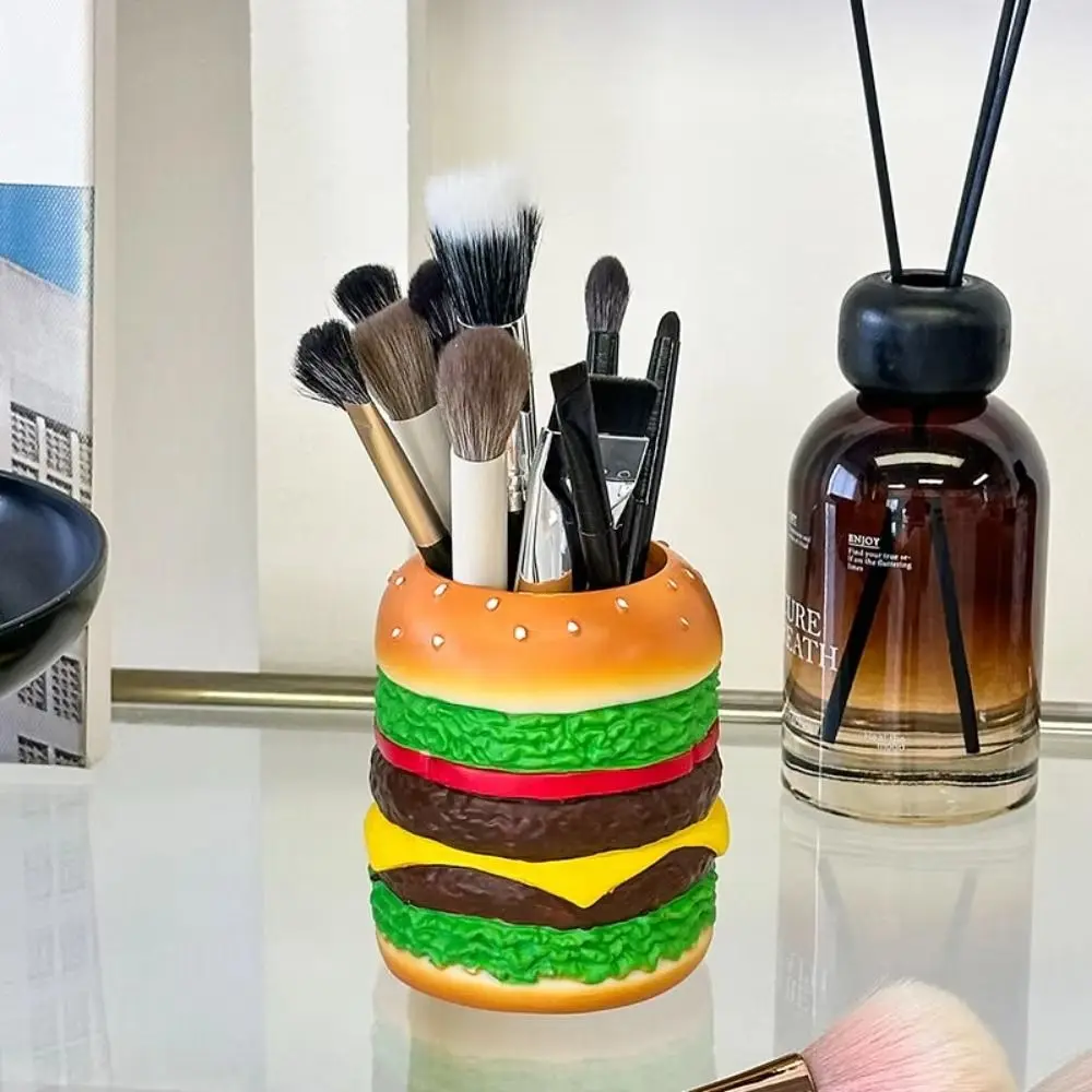 Cute Hamburg Design Pen Holder Creative Funny Makeup Brush Storage Bucket Smooth Multi-Purpose Desktop Storage Container