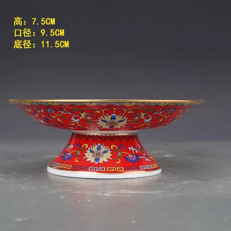 Qing Qianlong porcelain enamel colored lotus high-foot fruit plate porcelain antique antique collection authentic ornaments