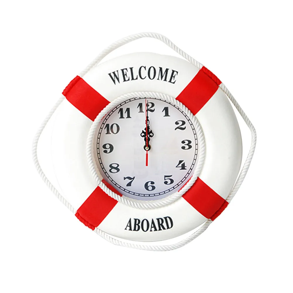 Creative Lifebuoy Wall Clock Red 35Cm Hanging Decorative Clock Perfect Bedroom Living Room Office Gift