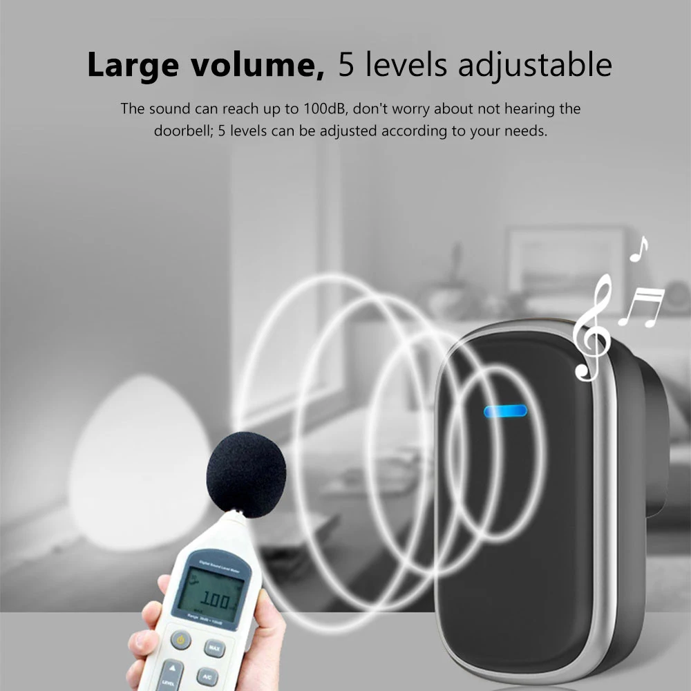 Home Wireless Waterproof Doorbell Adjustable 100db touch Bell DC Battery Receiver 300M EU US Plug Intelligent Door Bell Chime