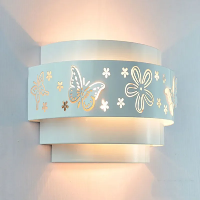 Morden wall lamps Minimalist butterfly flower carved LED E27 Wall light,white stereoscopic Iron cover mirror front /bedroom kits