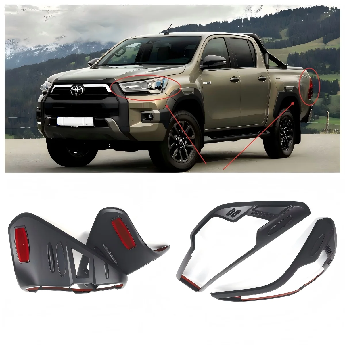 

Car Styling Headlight Cover Tail Light Cover Trim Fit For Toyota Hilux 2021 2022 2023 2024 Revo Rocco Matte Black Lamp Cover