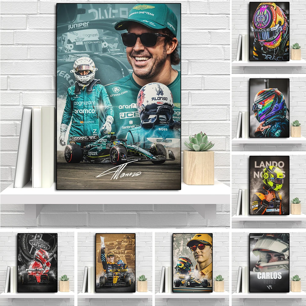 Formula Grand Prix Piastri Portrait Canvas Painting Championship Racing Leclerc Poster Alonso Sports Car Wall Art Room Decor