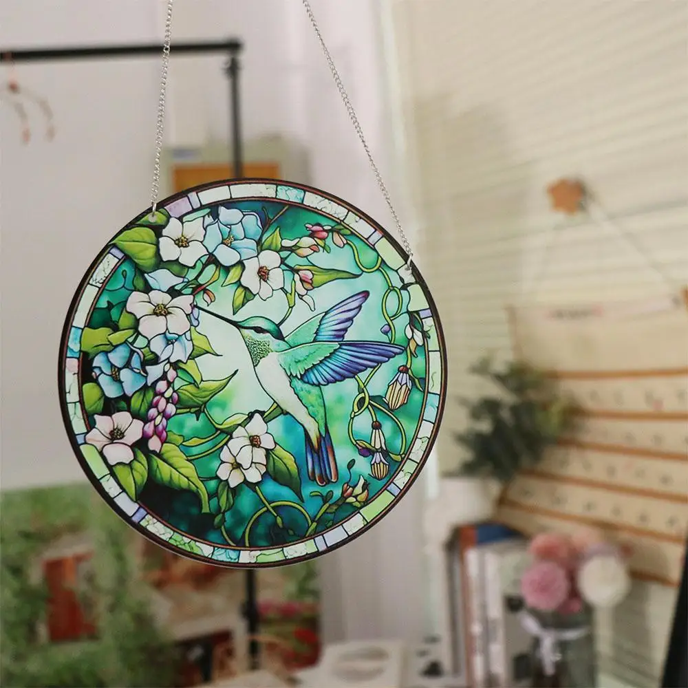 Acrylic Double-sided Hummingbird Pendant Hanging Round Hummingbird Suncatcher Exquisite Colorful Wall Hanging Decoration