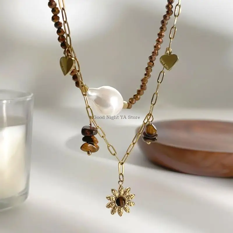  Set of 2 Versatile Chokers Necklaces Floral Design Natural Stones Everyday Wear