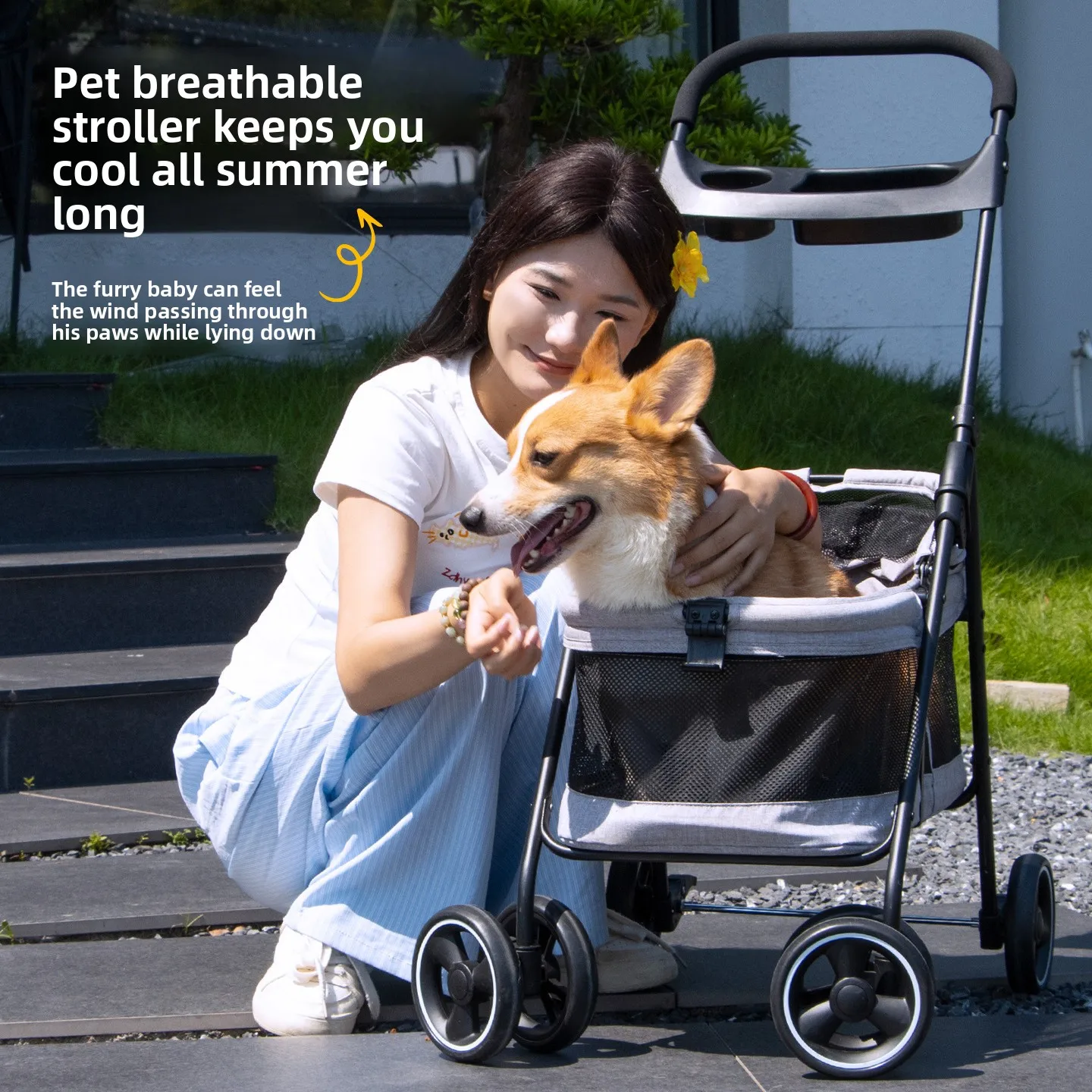 Pet Stroller, Medium and Small Dog Lightweight, Outing, Portable, Foldable Dog Pet Stroller