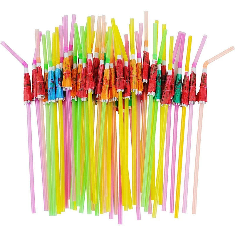 50PCS Hawaiian Party Umbrella Drink Straws Flamingo Juice Cocktail Disposable Straw Tropical Luau Birthday Party Decor Supplies