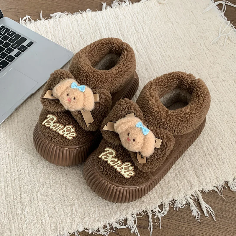 Winterschuhe für drinnen und draußen für Mädchen 2025 |   Koreanische Baumwollstiefel im süßen Stil |   Rutschfeste warme Hausschuhe mit klobiger Sohle
