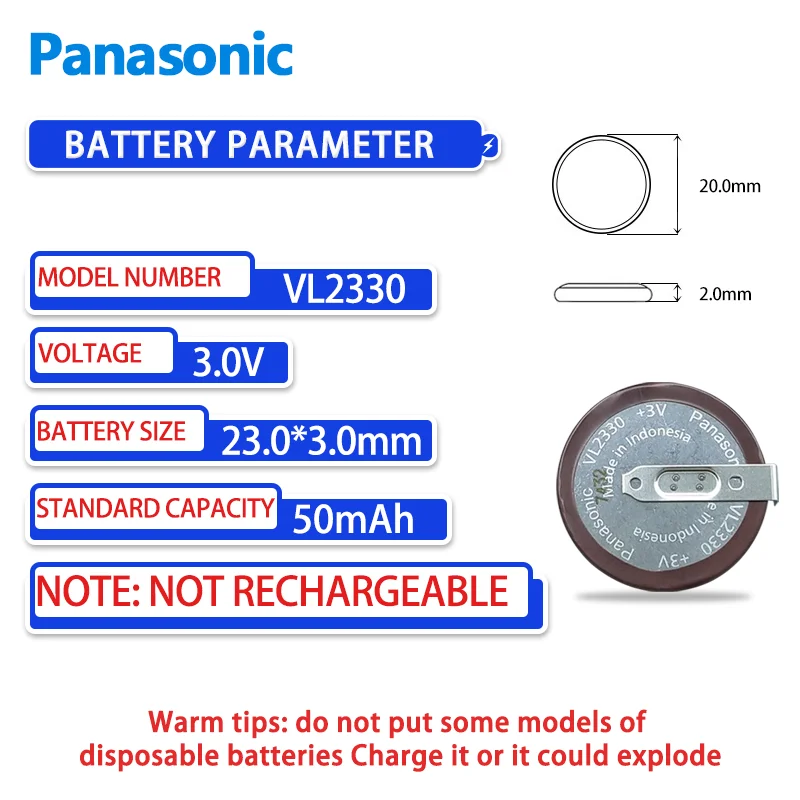 Panasonic VL2330 bateria guzikowa 3V litowo-jonowa z przylutowanym łazikiem do stóp Freelander pilot