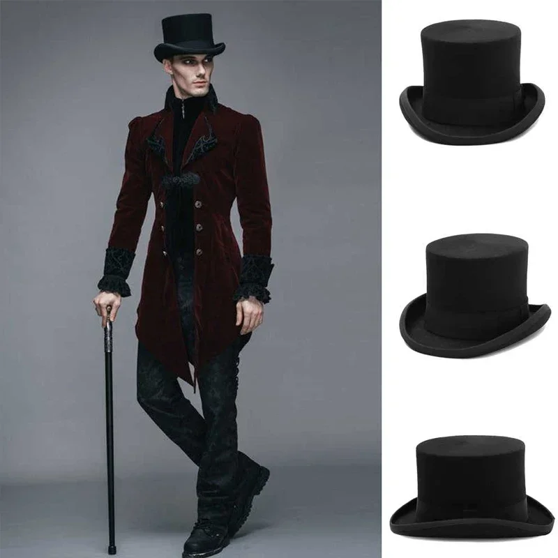 

2025 Wool Flat Man Top Hat Fashion Fedora Hats Versatile Panama Magician Cap Gentleman Cylinder Strap Steampunk Unisex Elegant