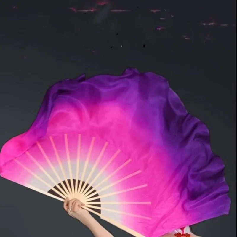 Wholesale Double Side Fan Two Layers Chinese Folk Dance Bellydance Fan Veil Half Circle Bamboo Folding Fan Pair(1L+1R) Gradient