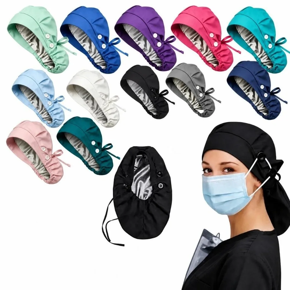 Comfortable Oversized Scrub Cap Elastic Satin Lining Surgical Hat Comfortable Fit Breathable Matte Fabric Cap For Doctor