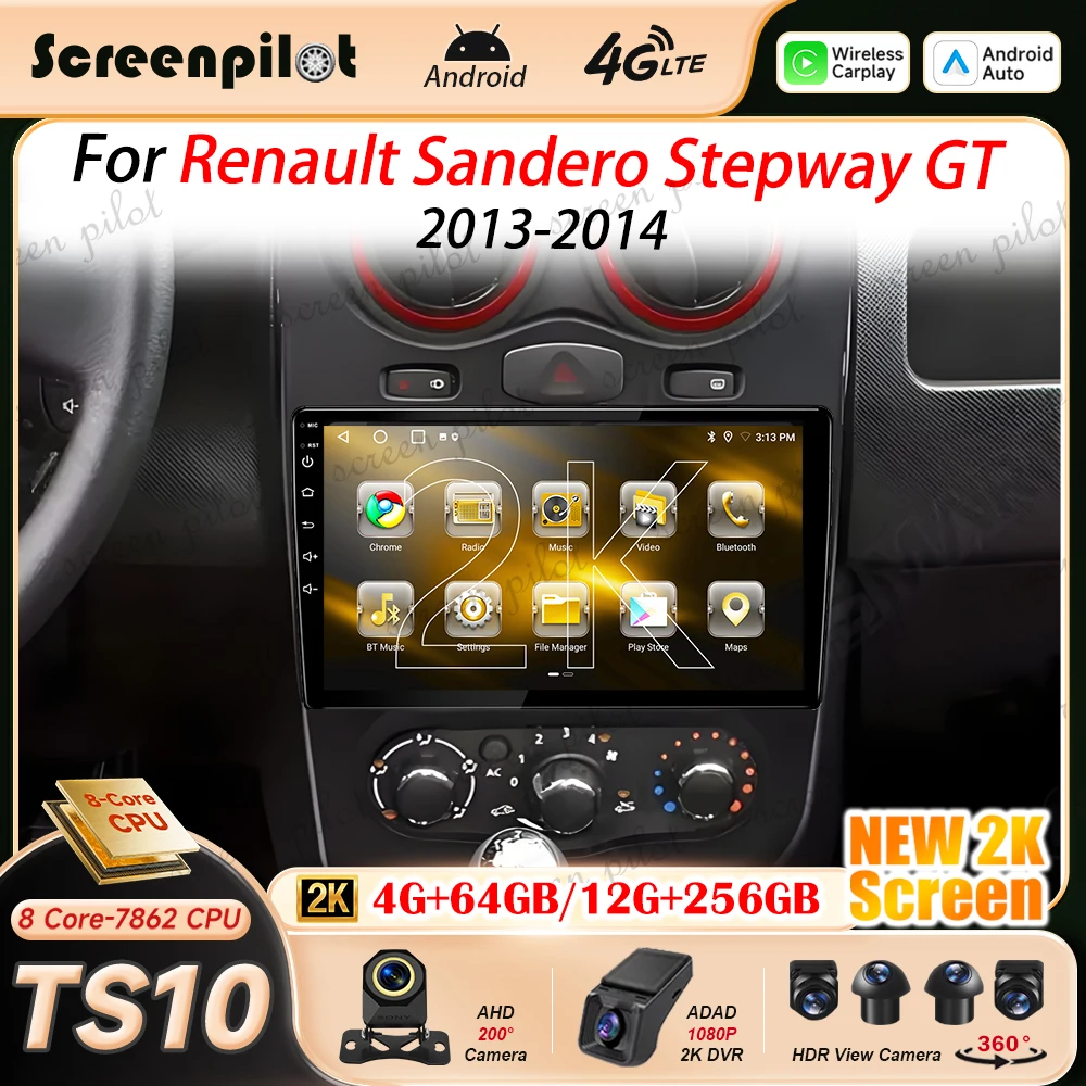 9 Inch Android 16 Car Radio Stereo For Renault Sandero Stepway GT 2013-2014 Multimidia Player GPS Carplay Android Auto 5G RDS