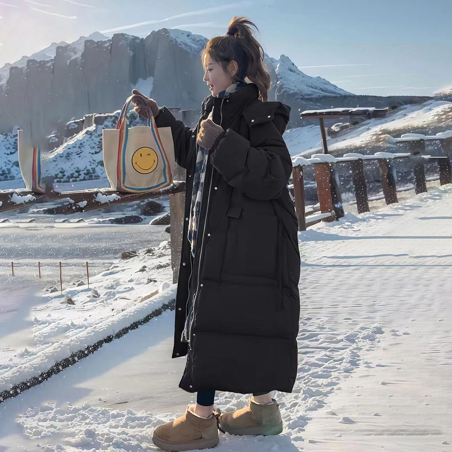 Ultra-Thick down Jacket Women's Winter Black Extreme Cold Proof Warm Long Over-Knee Bread Style Cotton Coat Korean Style Commute