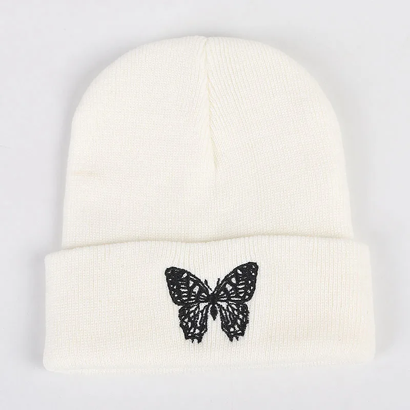 Beanie HatButterfly Embroidery Women Autumn and Winter Black White Embroidery Knitted Hats Skullies For Men and Women Hip Hop