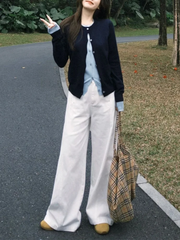 

Корейский уникальный супер красивый женский вязаный комплект, широкие брюки, искусственный комплект из двух предметов, повседневная осенняя коллекция Faion