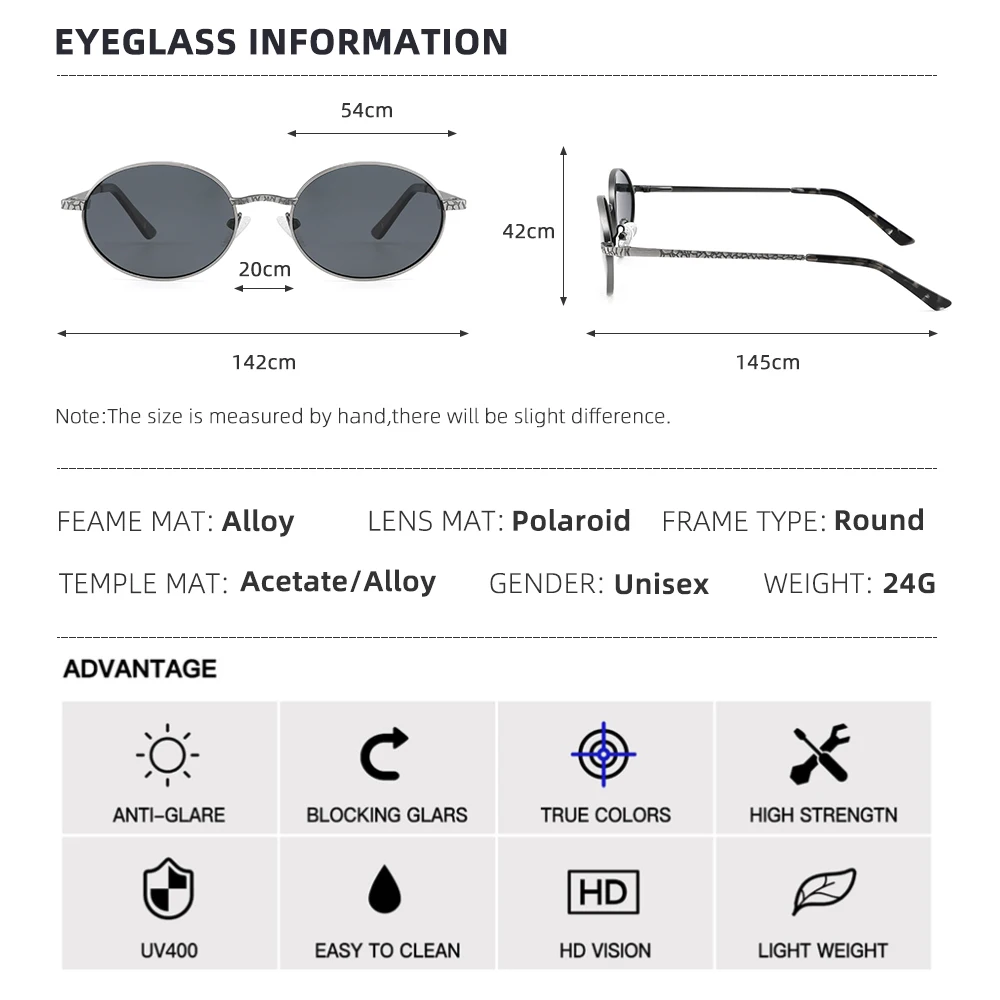 Retro Oval Metal Polarized Sunglasses for Women Men Small Trendy 90s Vintage Sun Shades Aesthetic Luxury Brand Designer Glasses