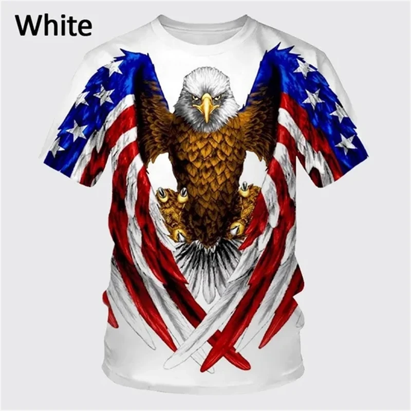 Summer New Fashion Bald Eagle Cool Eagle 3D Printing Men's Round Neck Short-sleeved Shirt T-shirt American Flag Graphic Tshirt