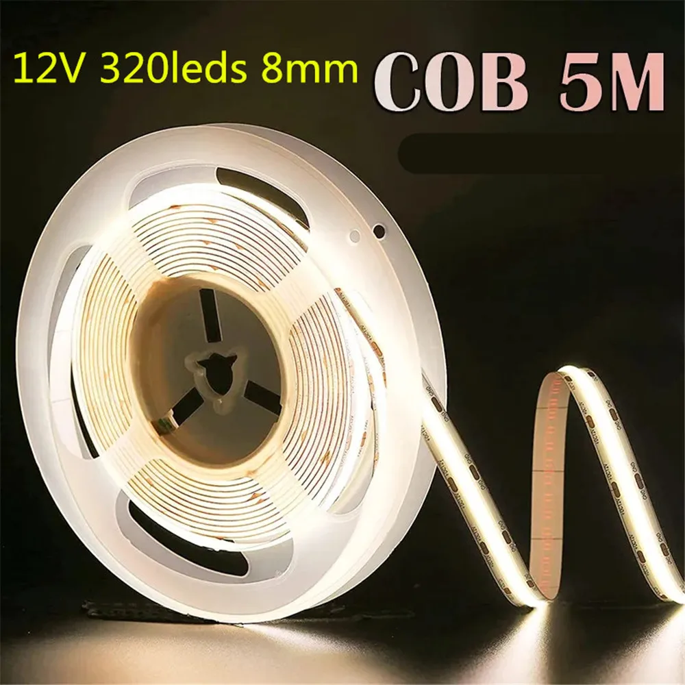 5m 12V COB Led Light LED Strip Light 320 LEDs High Density Flexible COB RA90 Warm Nature Cool White Linear LED Light