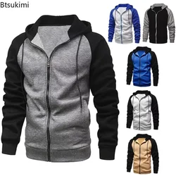 Nieuwe 2026 Heren Casual Jassen Hoodies Contrast Kleur Rits Capuchonjassen Man Warme Fleece Sweatshirts Tops Mode Herenkleding