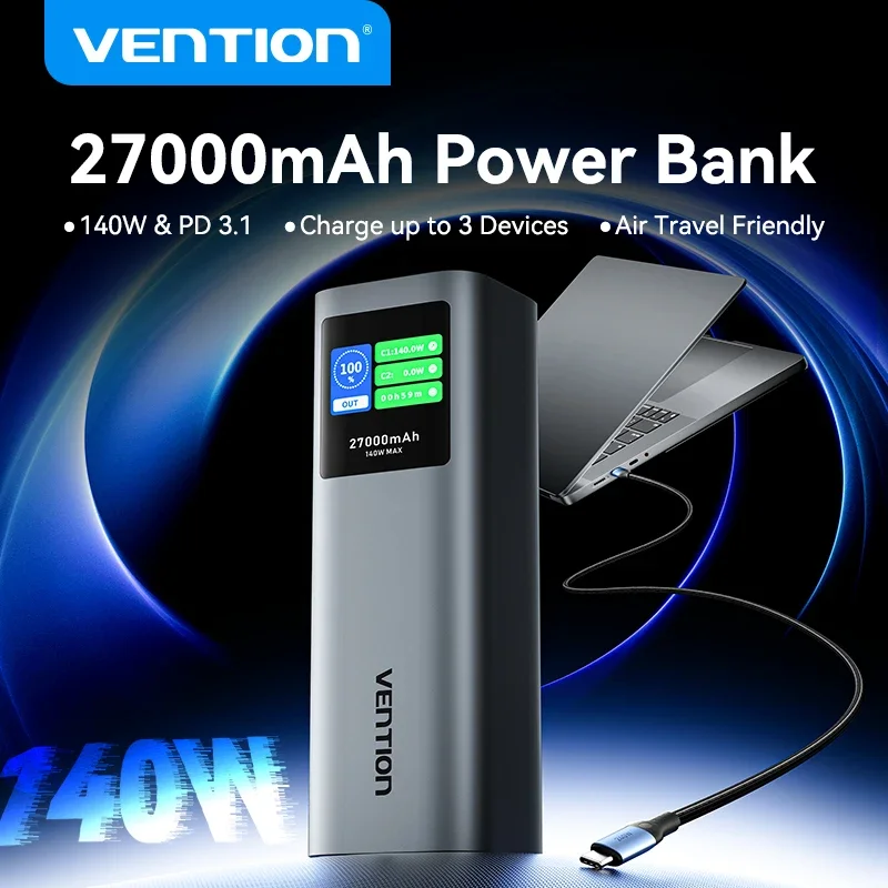 Vention 27000mAh Power Bank Portable 140W PD External Battery PowerBank for iPad Xiaomi Laptop Notebook Macbook Pro Fast Charge
