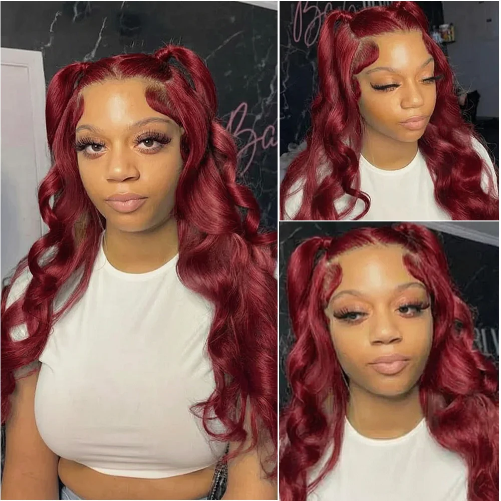 

220% Density 99J Burgundy Colored Body Wave 13x6 HD Lace Frontal Human Hair Wig Pre Plucked 13x4 Lace Front Wigs Brazilian Hair 18-46 Inches