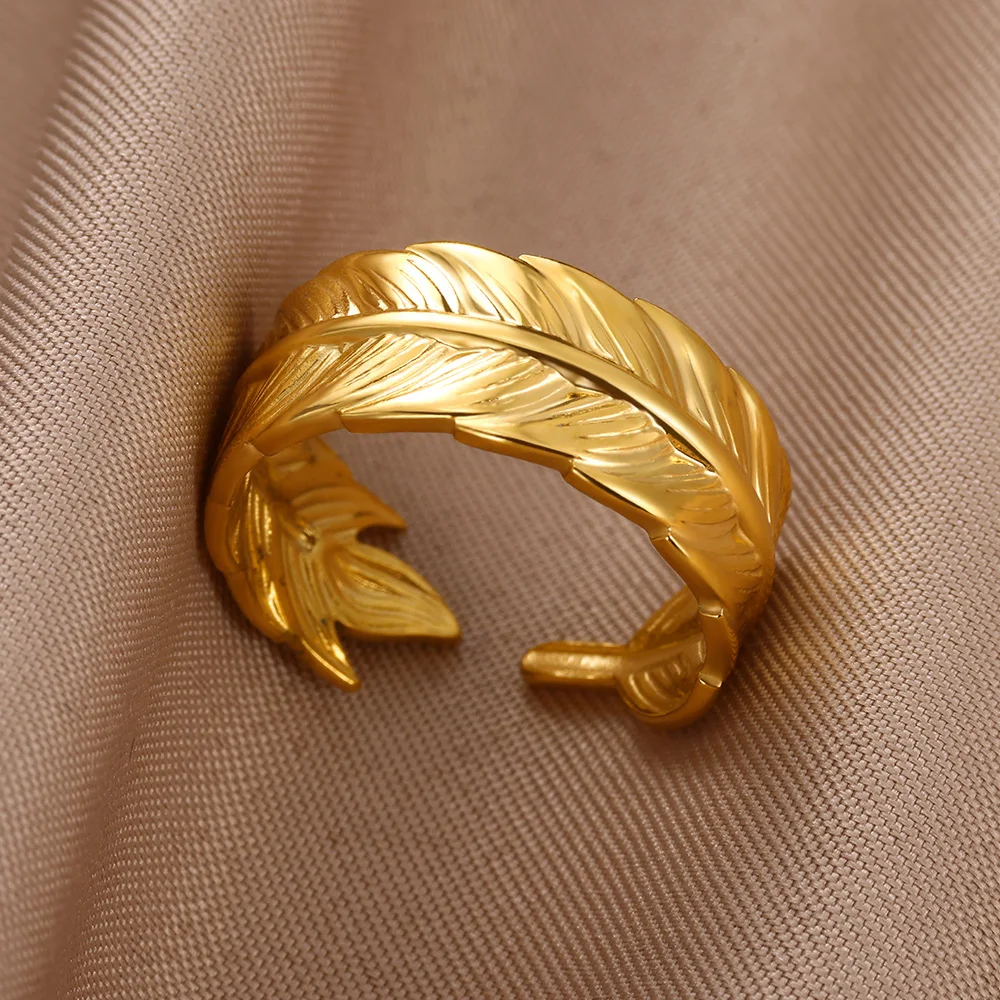 

Gold Color Olive Leaf Rings for Women Stainless Steel Open Adjustable Wedding Ring Aesthetic Fashion Jewelry Gift anillos mujer