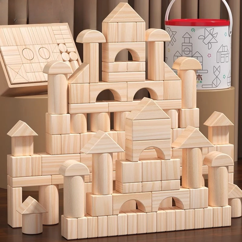 Bouwstenen van natuurlijk hout, educatief speelgoed met grote deeltjes, leren van peuters en baby's, niet-giftig beukenhout, 3-6 jaar