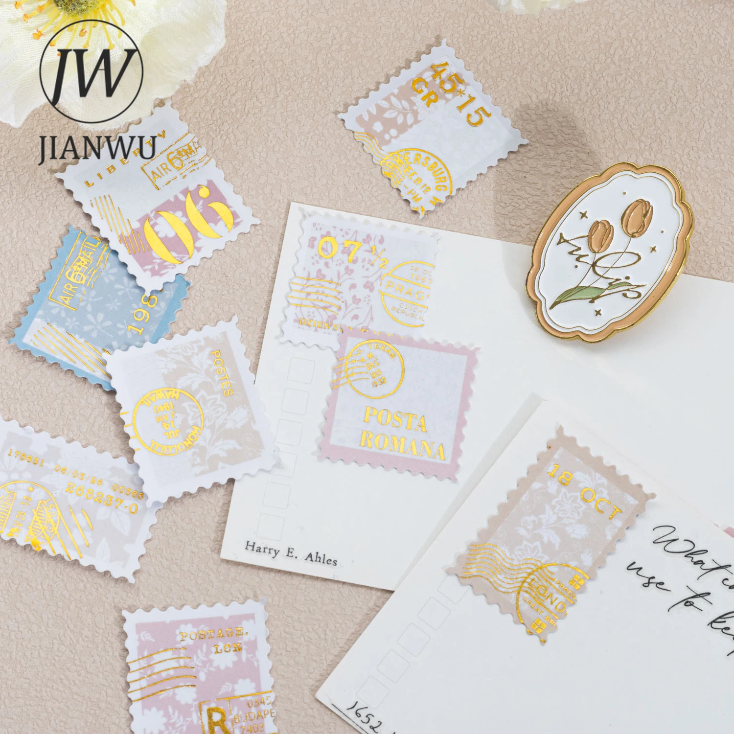 JIANWU Letter From The Garden Series Vintage Stamp Material Collage Sticker Creative DIY Journal Scrapbooking Stationery