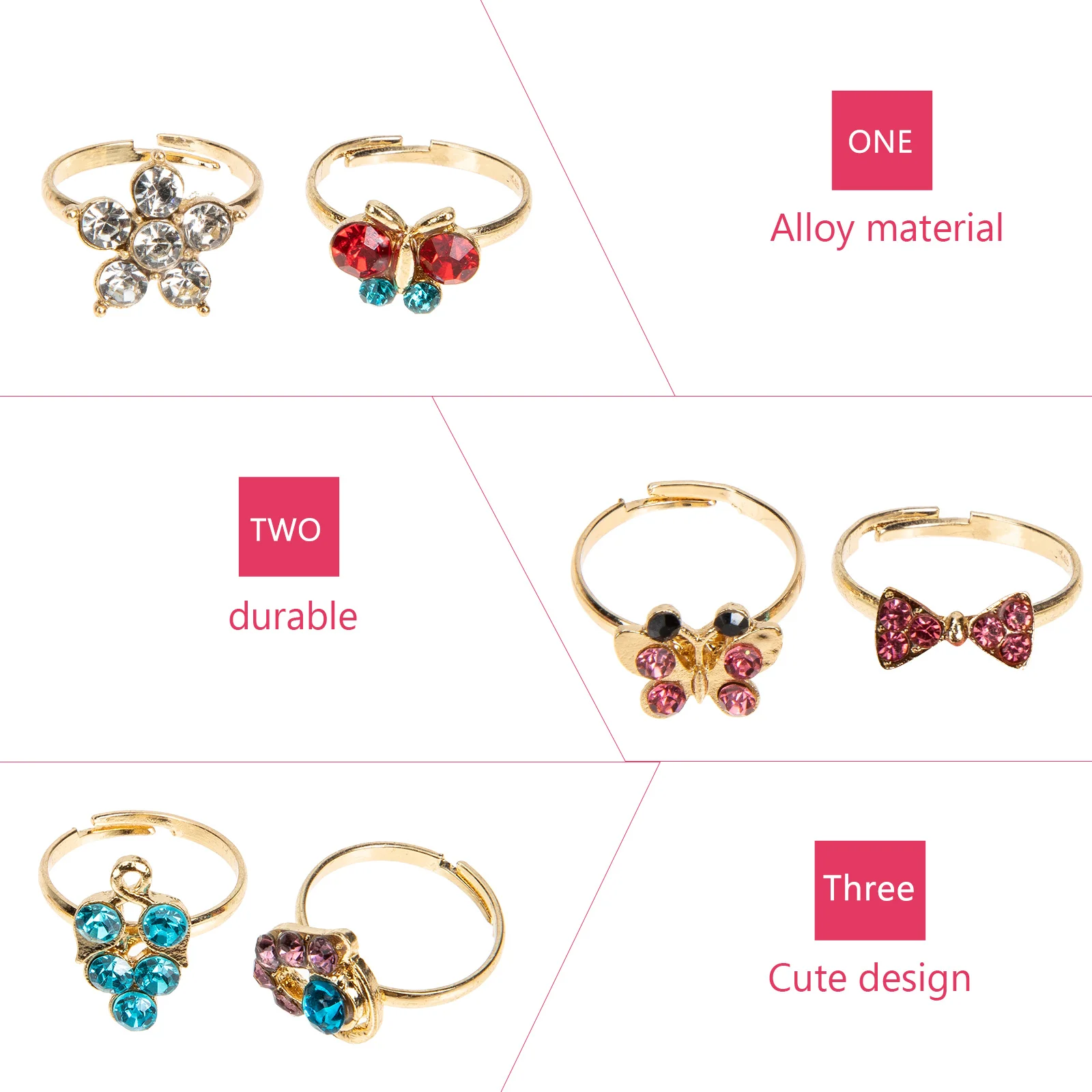 

6 Pcs Princess Ring Gifts Rings Finger Jewelry for Rhinestone Alloy