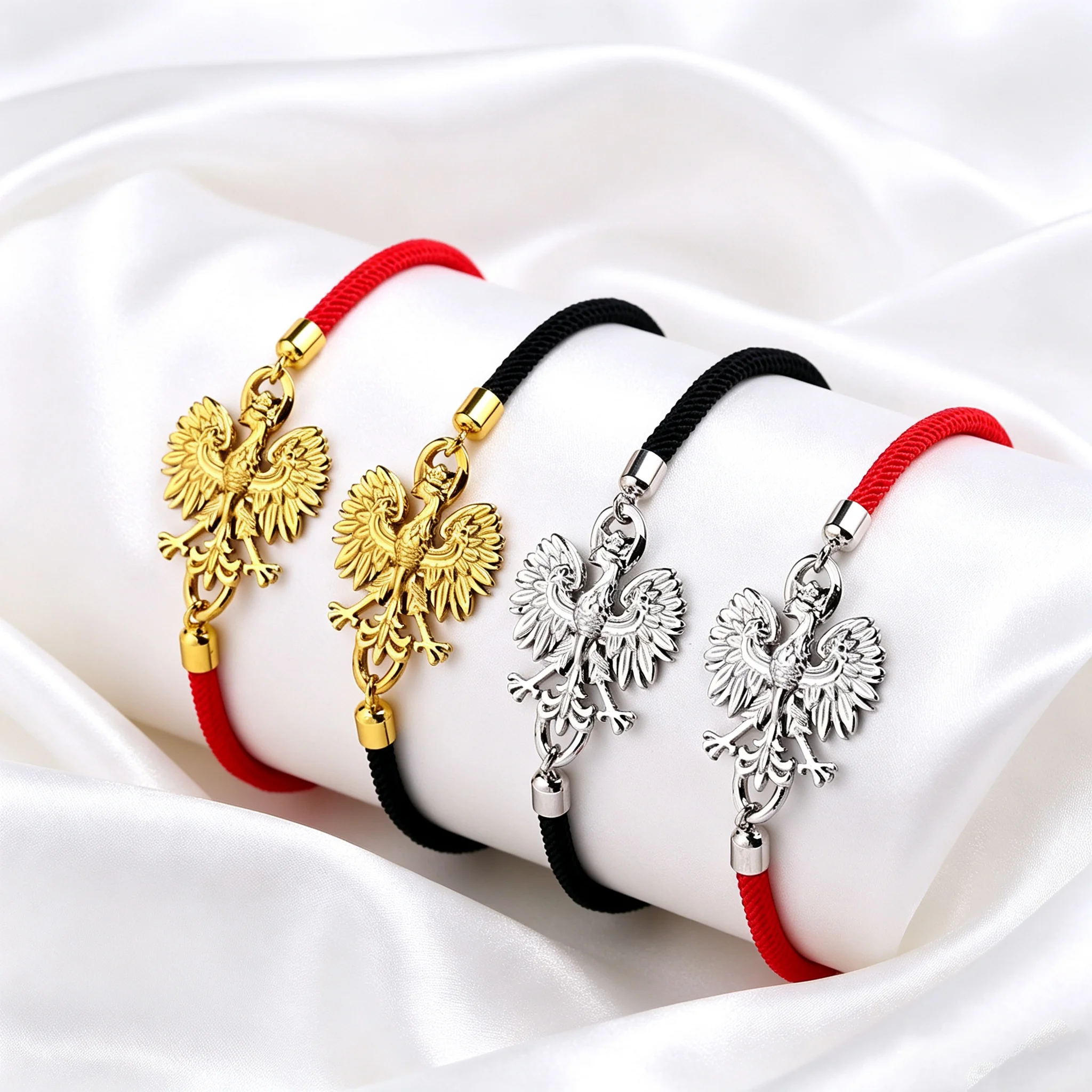 Poland Eagle Stainless Steel Pendant Adjustable Lucky Red String Bracelet Vintage Ethnic Eagle Charm Hand Wrist Jewelry