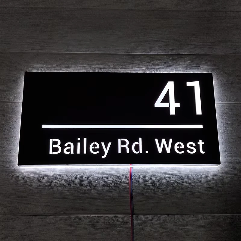 Custom LED House Number Outdoor Waterproof Stainless Steel Sign Metal Door Plates Number Apartment Hotel Lighted Address Plaque