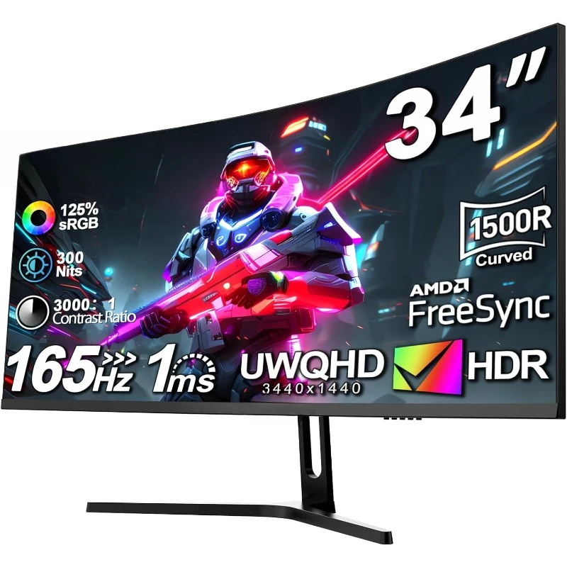 34-Inch Curved Gaming Monitor UWQHD  (TMDS) x2,DP1.4 x2(ES-G34C5 DP Cable Included)，home.