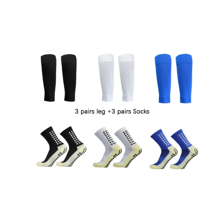 3 Set Football Socks Shin Guards Leg Cover Adult Youth Outdoor Sports Protective Equipment Non-slip Soccer Socks Training Socks