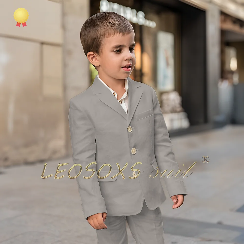 Boys\' ivory linen suit dress 2-piece set (single-breasted suit jacket + trousers) suitable for boys aged 3 to 16 years old