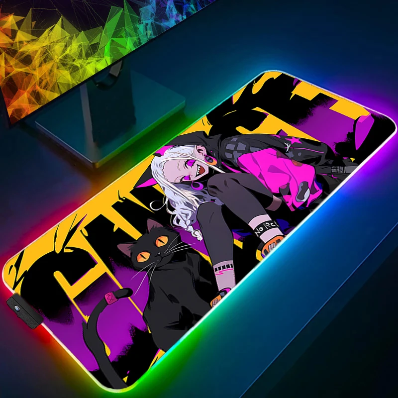 

Mouse Pad Professional eSports Game Players Speed Rubber Game Desk Mat RGB Kawaii Anime Girl Mousepad LED Black Cat Keyboard Pad