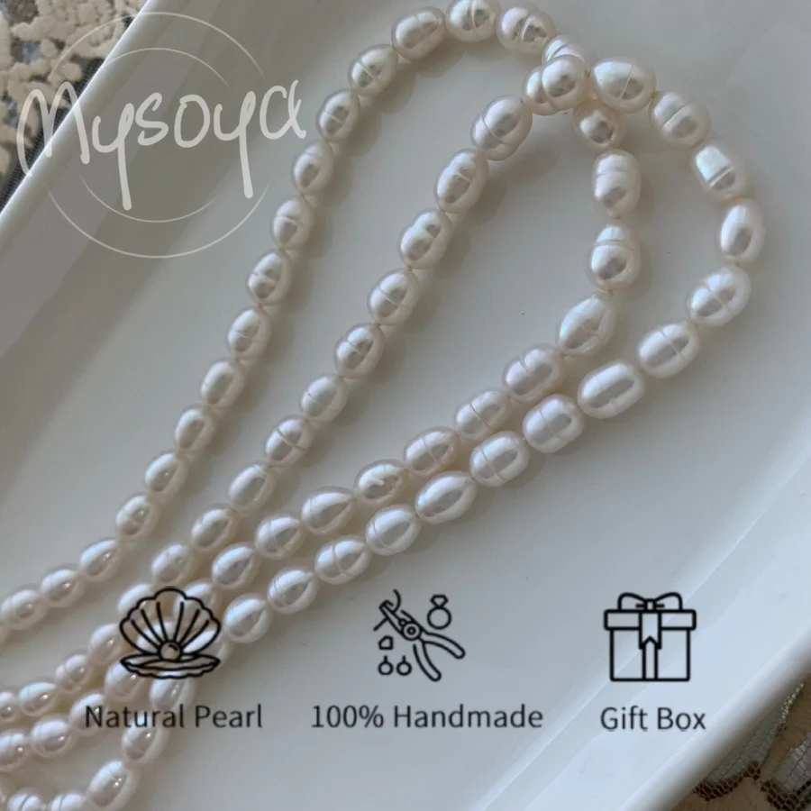 

MYSOYA 6-7 мм белый рис в форме пресноводного жемчуга длинное ожерелье с подарочной коробкой ювелирные изделия унисекс идеальный подарок на свадьбу, день рождения