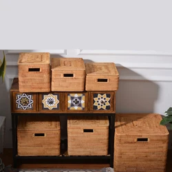 Handwoven Rattan Basket With Lid Multipurpose Storage Baskets Durable Big Plant Baskets for Organizing
