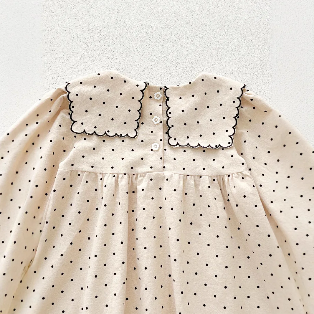 Girls Dress 2026 Spring and Summer New Childrens Clothing Korean Style Baby Mori Retro Embroidered Polka Dot Dress Simple 4