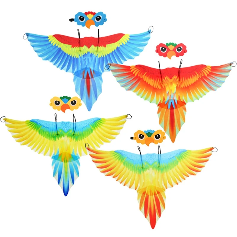 

Shiny Birds Dress Up Flexible Kids Parrot Wings with Elastic Strap Costume Mask Halloween Party Favor Gift for Girls Boy