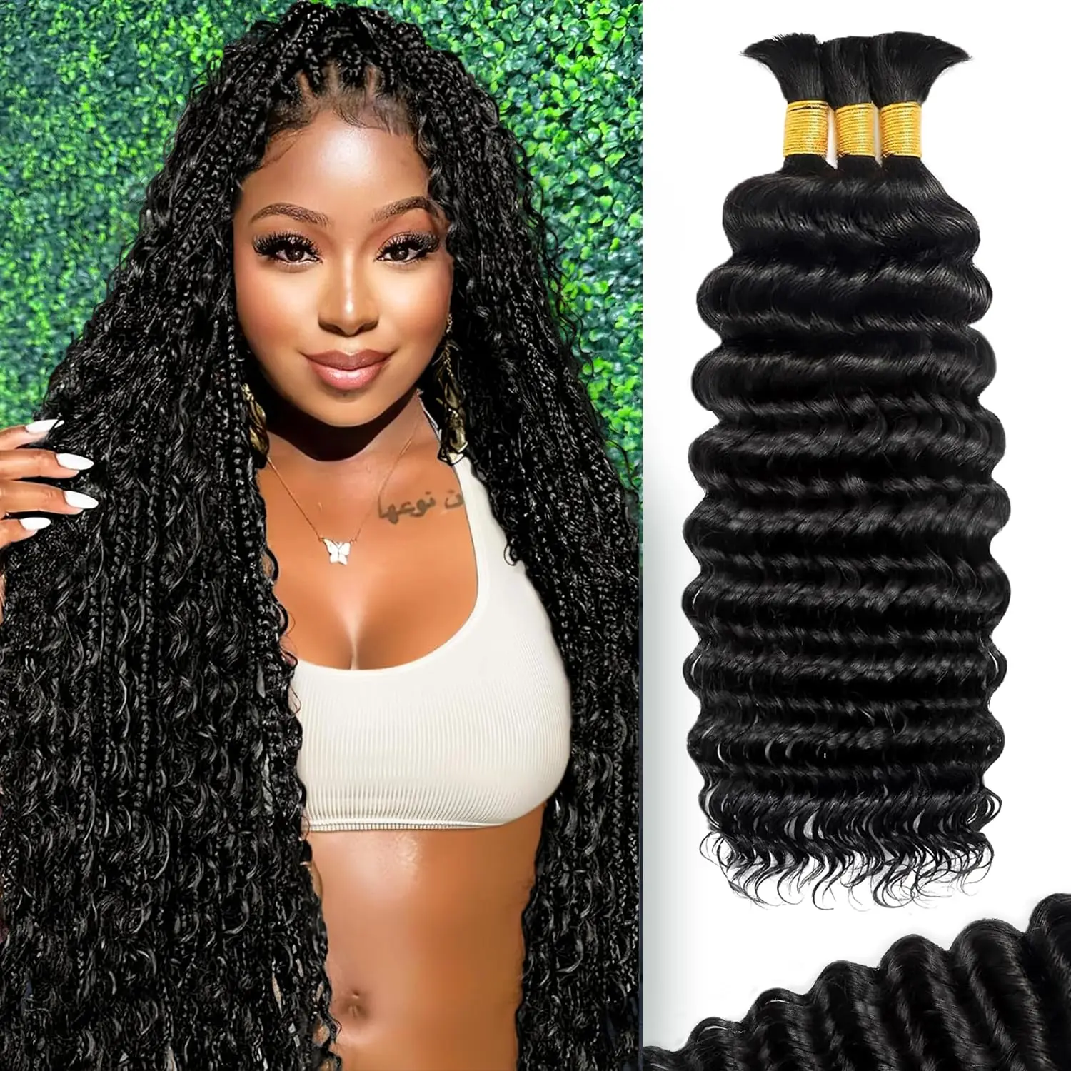 Boho Braids Human Hair 100% Real Deep Curly Hair With Spiral Curly Hair Ends 12A Grade Hair 95g-105g Deep Wave