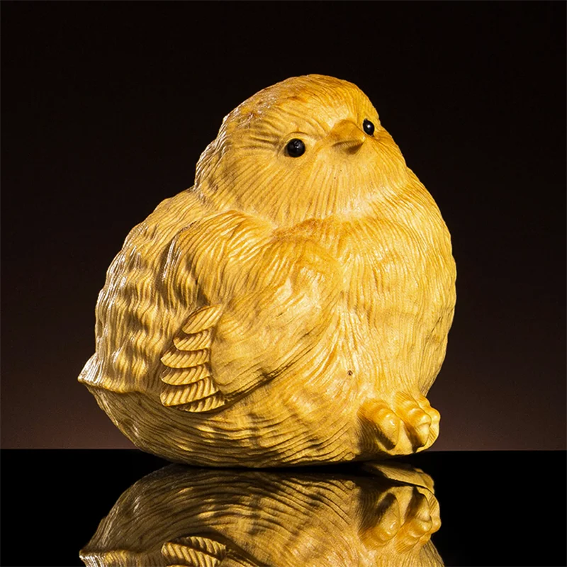 XS478- 5CM Tall Zodiac Chicken Boxwood Sculpture Lovely Chick Feng Shui Wood Carving Statue Collection Ornaments