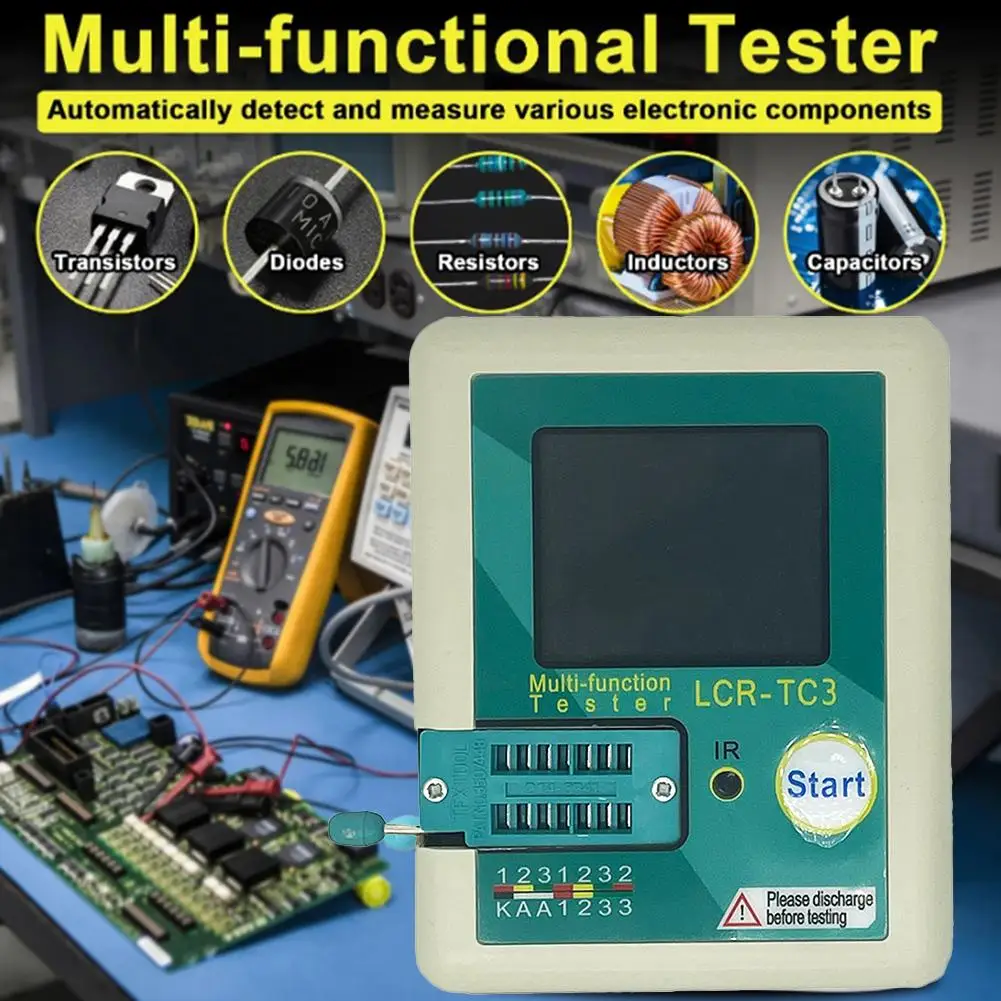 

LCR-TC3 New Transistor Tester TFT LCD Display Multi-meter Diode Triode Capacitor Resistor Test Meter MOSFET NPN PNP Triac MOS
