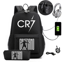 2pcs CR7 Backpack For Women Men 18 inch USB Charge Travel Notebook Laptop School Bags Black Capacity School Mochilas For Teens