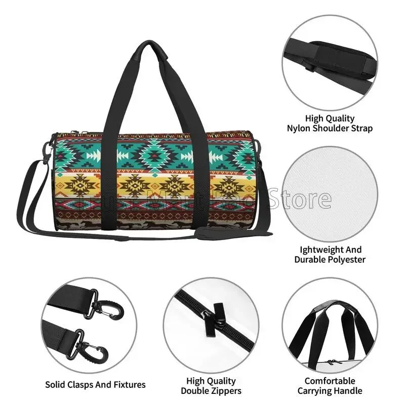 Navajo Horse Aztec Travel Duffel Bag Weekender Overnight Bags Portable Waterproof Carry-On Luggage Bag for Yoga Gym Sports